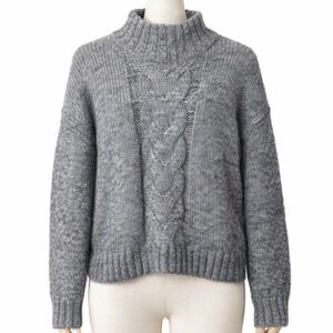 EMORY PARK Women's Grey Cable Knit Mock Neck Pullover Textured Sweater Size L